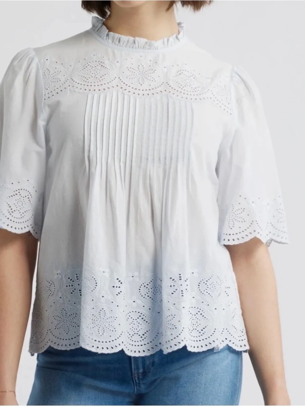 Madewell White Eyelet Pintuck Blouse
